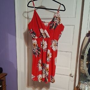 SHEIN Red Floral Midi Dress